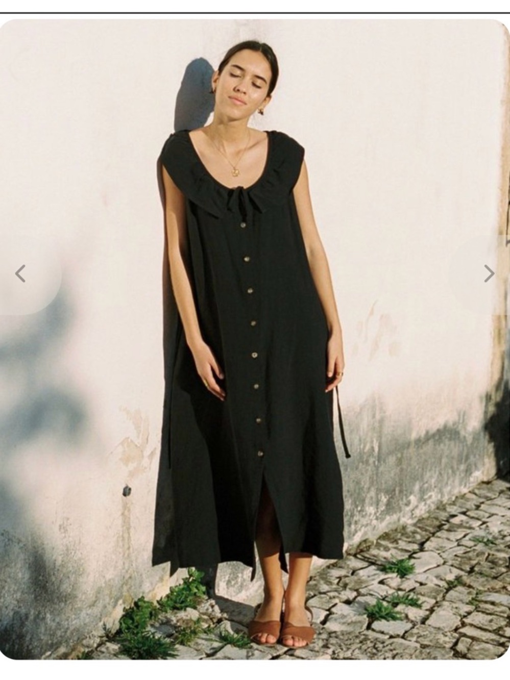 Harly Jae Etoile Dress Black Button-Front Midi Dress with Ruffled Collar - Picture 2 of 15